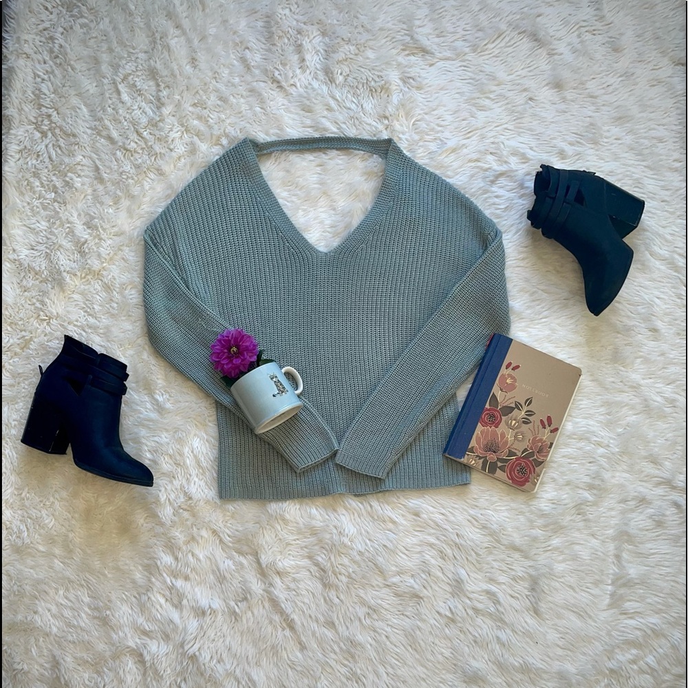 Jolt Mint Back Lace Knit Sweater